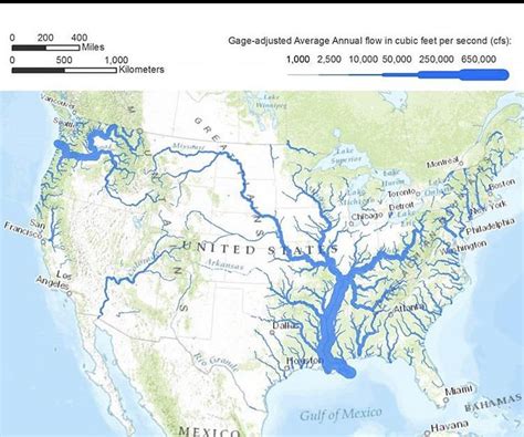 This map scales the rivers of the continental US according to their flow rate. : r/MapPorn