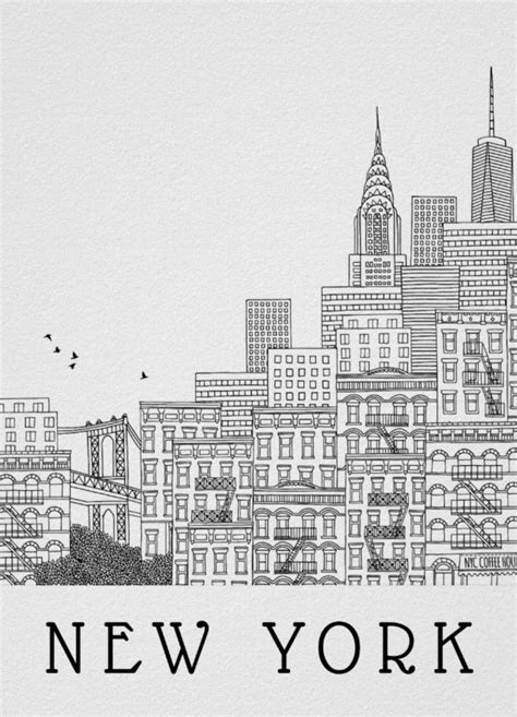 New York Hand Drawn Illustration Poster Travel by JunkyDotCom - Hand drawn black and white ...