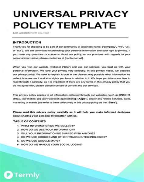 Mobile App Privacy Policy Template