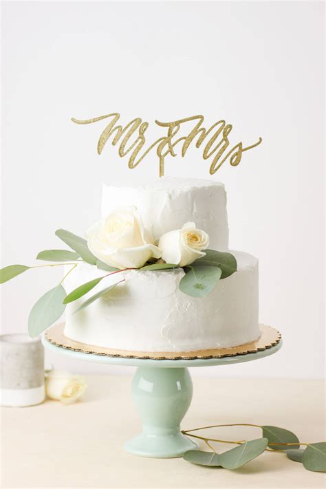 Mr. & Mrs. Cake Topper - Hand Lettered by Letters To You - Laser Cut Gold Wedding Cake Topper ...