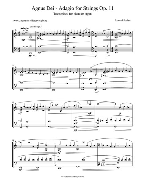 Agnus Dei – Adagio for Strings Op. 11 by Samuel Barber Sheet music for Piano (Solo) | Download ...