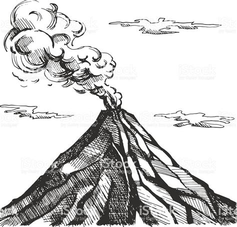 Vector sketch of the volcano. The eruption and smoke against the sky ...