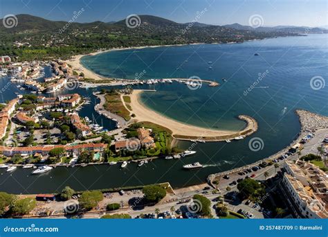 Aerial View on Gulf of Saint-Tropez, Sail Boats, Houses of Port Grimaud and Port Cogolin, Summer ...