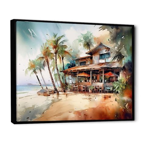 Designart "Tropical Beach House" Beach Framed Canvas Print - Bed Bath & Beyond - 38009690