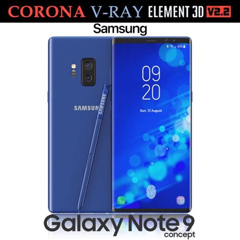 Samsung Galaxy Note 9 Blue Concept 3D Model - 3DHunt.co