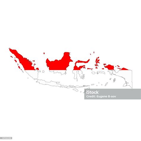 Indonesia Map Silhouette With Flag Isolated On White Background Stock ...