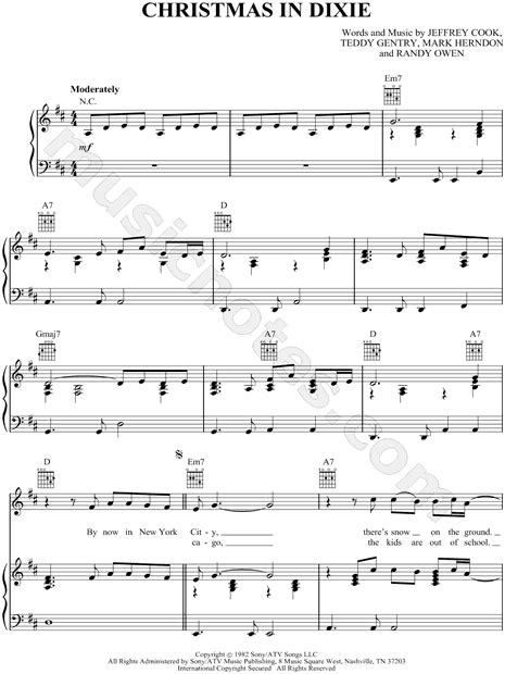 Alabama "Christmas In Dixie" Sheet Music in D Major (transposable) - Download & Print - SKU ...