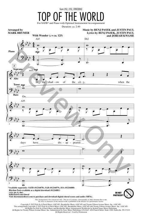 Top of the World (SATB ) by Benj Pasek & Jus | J.W. Pepper Sheet Music