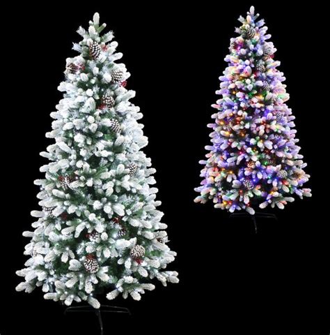 Frosted Winter Spruce Flocked Christmas Tree Pre-lit With Dual Color LED lights | HOLIDAY STUFF ...