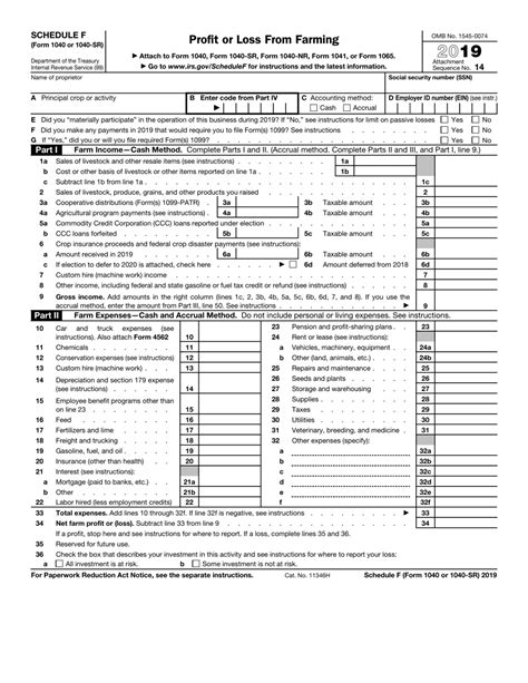 IRS Form 1040 (1040-SR) Schedule F - 2019 - Fill Out, Sign Online and Download Fillable PDF ...