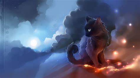 Black cat illustration, black cat animated wallpaper, artwork, anime, cat, HD wallpaper ...