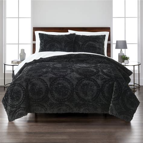 Better Homes & Gardens Embroidered Faux Fur 3-Piece Comforter Set, Full/Queen, Black - Walmart.com