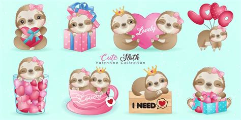 Cute Sloth for Valentine's Day Clipart With Watercolor - Etsy