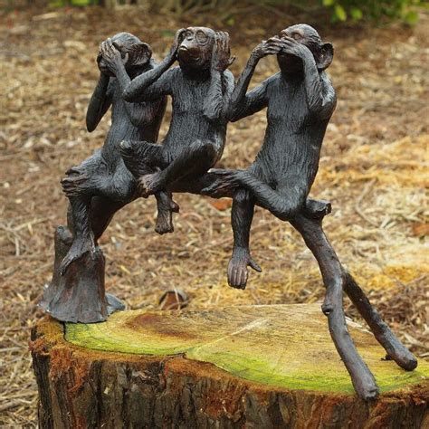 3 Wise Monkey Garden Statues Sitting On Branches