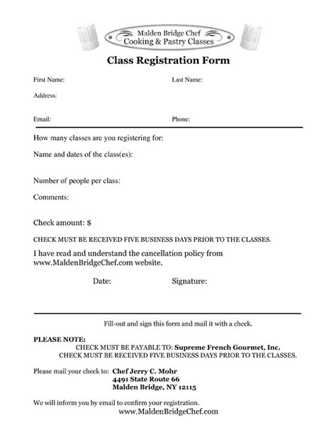 Cooking Class Registration Form Across the Country