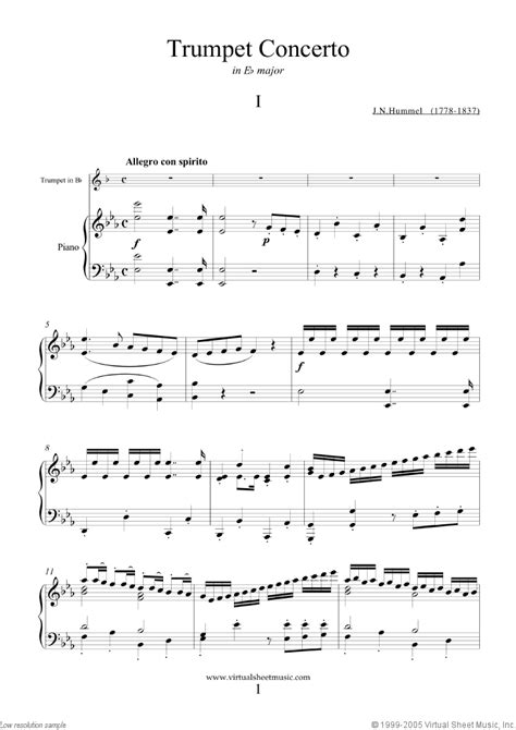 Hummel - Trumpet Concerto in Eb major sheet music for trumpet and piano