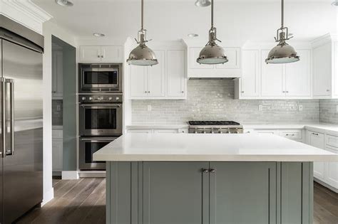 White Kitchen with Grey Island - Transitional - Bathroom