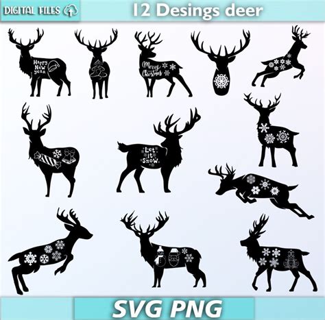 Christmas Deer Svg/ Deer Vector/ Deer Silhouette/ Christmas Clipart/ Merry Christmas/ Happy New ...