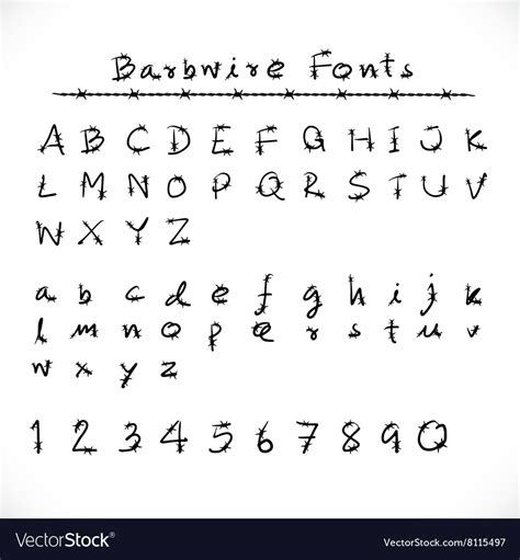 Barbed wire alphabet and fonts Royalty Free Vector Image