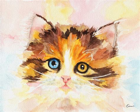 Watercolor Cat 12 Cute Kitten Painting by Kathleen Wong - Pixels
