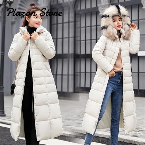 Bubble Coat Women Parka Fur Long Down Jackets Korean X Long Solid Single Breasted Zipper Winter ...