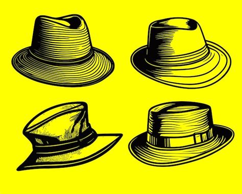 Premium Vector | Vector a black and white drawing of hats