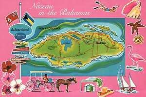 Map Postcard of New Providence, Island of Nassau, The Bahamas, Lake Killarney | eBay