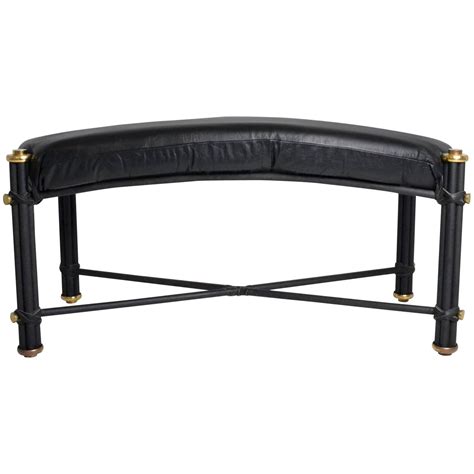 Modernist Metal Bench with Leather Cushion and Brass Details For Sale at 1stdibs