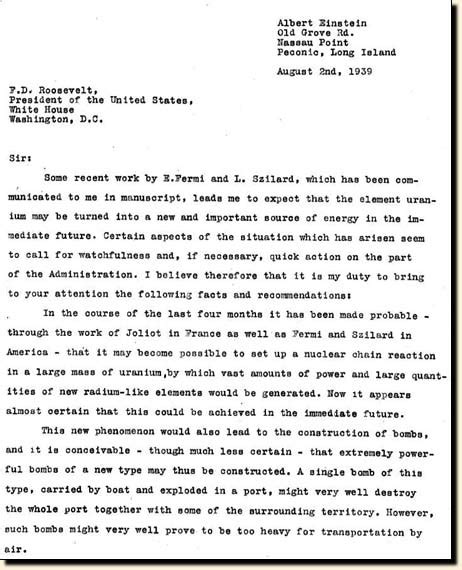 Einstein's letters to Roosevelt