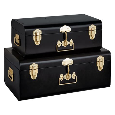 TRUNK Set of 2 black metal storage trunks with gold clasps | Metal storage box, Metal trunk ...