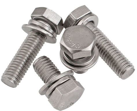 A2 - 70 Stainless Steel Sems Screws , Hexagon Head Sems Fasteners Washer Assemblies