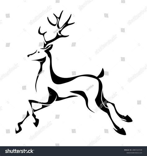 Vector Black White Running Reindeer Silhouette Stock Vector (Royalty ...