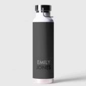 Elegant simple black and gray personalized water bottle | Zazzle