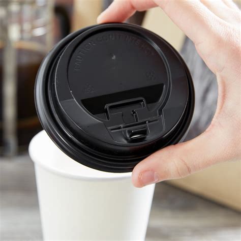 Choice Black Hot Paper Cup Travel Lid with Hinged Tab for 10-24 oz. Standard Cups and 8 oz ...