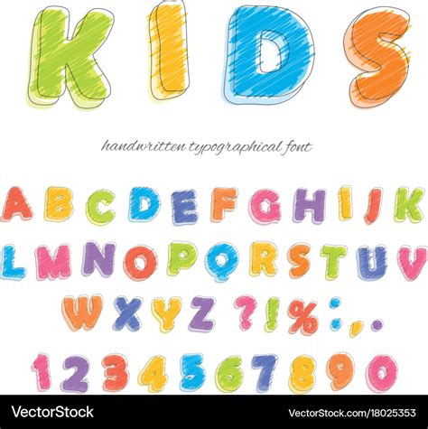 Font pencil crayon for kids handwritten Royalty Free Vector