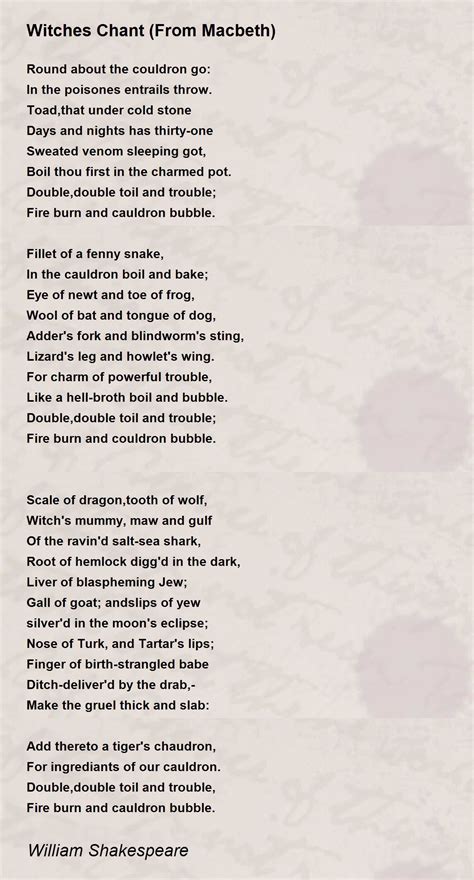 Witches Chant (From Macbeth) Poem by William Shakespeare - Poem Hunter