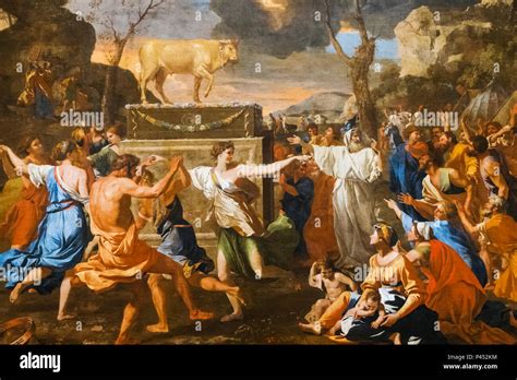 Painting Of The Adoration of the Golden Calf by Nicolas Poussin dated 1633 Stock Photo - Alamy