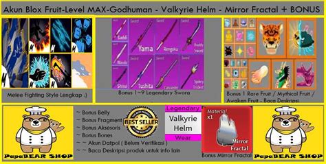 Acc Blox Fruit - Level Max - Godhuman+Valkyrie Helm+Mirror Fractal