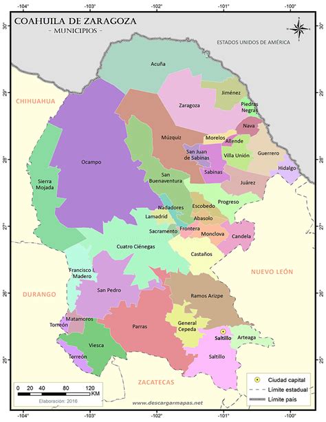 Mapa de municipios de Coahuila de Zaragoza | DESCARGAR MAPAS