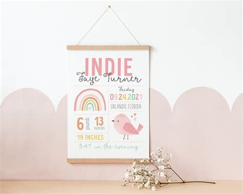 Rainbow Birth Printable Nursery Print Personalized Stat - Etsy