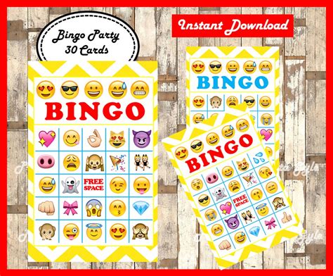 Emoji Bingo 30 Cards printable Emojis Bingo game Emoji | Etsy