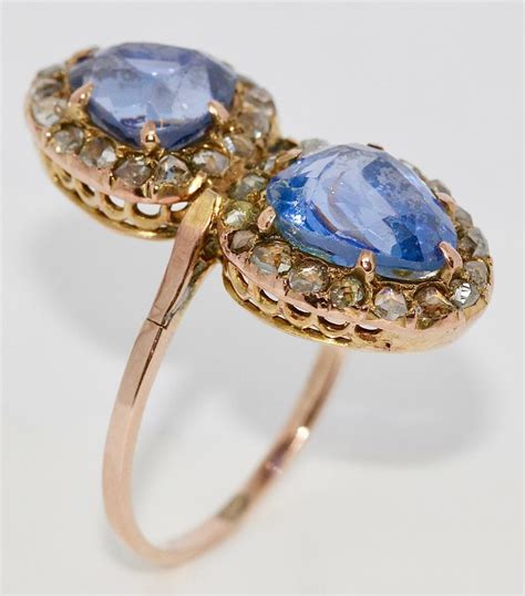 Antique Victorian Sapphire Ring with Rose Cut Diamonds, 14 Karat Gold at 1stDibs