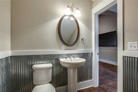 Corrugated metal wainscoting | Bathrooms remodel, Diy wainscoting ...