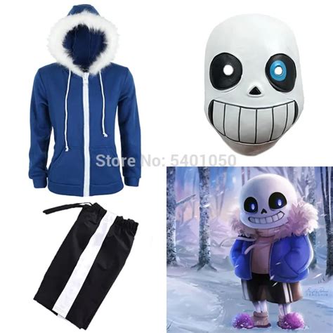 Undertale Sans Cosplay Hoodies Latex Mask COOL SKELETON Cos Blue Coat Halloween Cosplay Costume ...