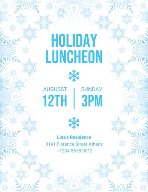 White And Blue Modern Snowflake Holiday Luncheon Invitation - Venngage