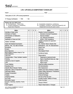 Lpn Skills Checklist - Fill Online, Printable, Fillable, Blank | pdfFiller