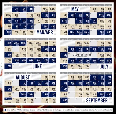 Milwaukee Brewers Printable Schedule