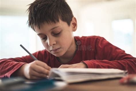 Boy writing stock image. Image of school, horizontal - 48720425