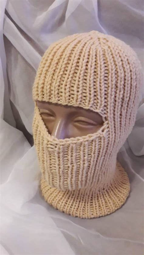 Hand Knit Wool Blend Balaclava Face Mask With Open Eyes - Etsy