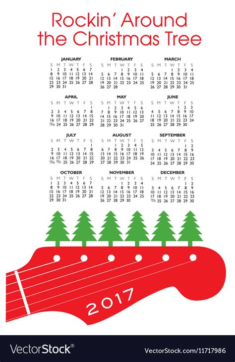 Christmas rock and roll calendar Royalty Free Vector Image